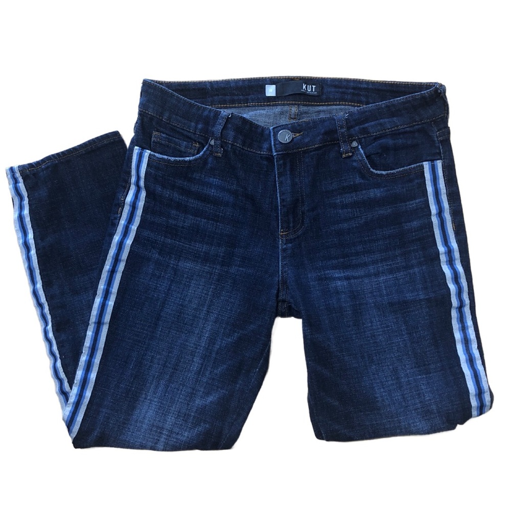 Kut From The Kloth Stevie Straight Leg Ankle Jean Dark Wash Tuxedo‎ Stripe 10